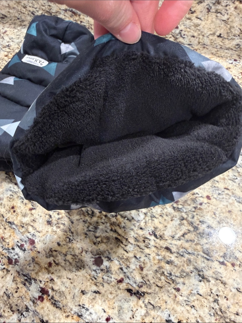 7 A.M. Enfant Warmmuffs Stroller Handle Muffs Black with Teal & Gray Triangles - Picture 4 of 6